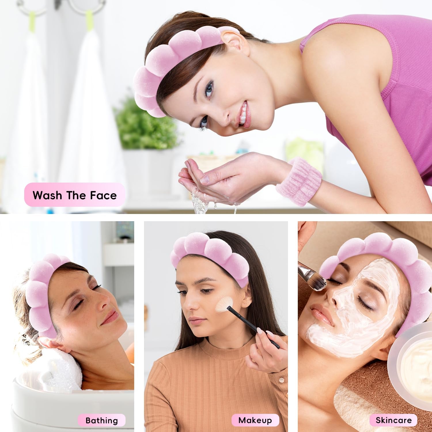 Skincare Headband and Wristband with Hair Clips- Gift set