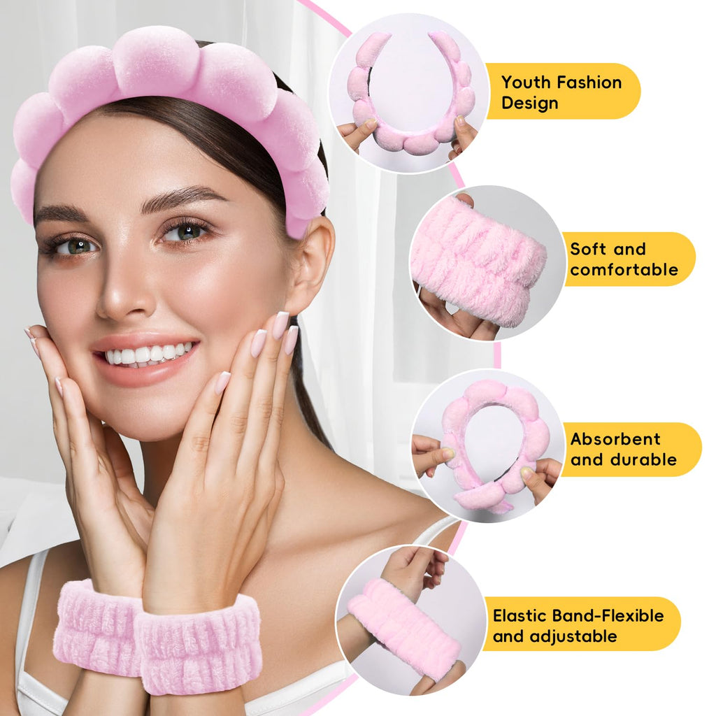 Skincare Headband and Wristband with Hair Clips- Gift set