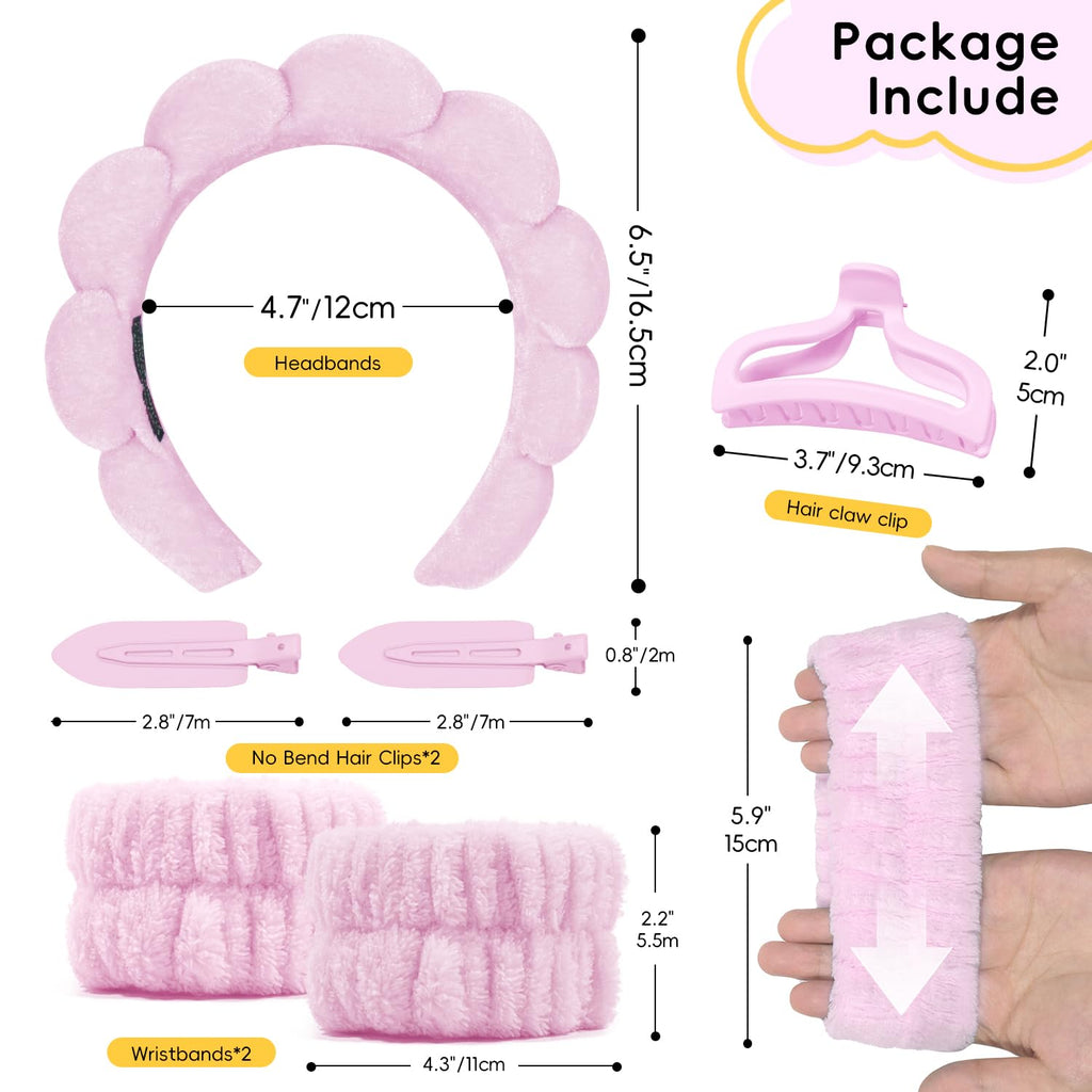 Skincare Headband and Wristband with Hair Clips- Gift set