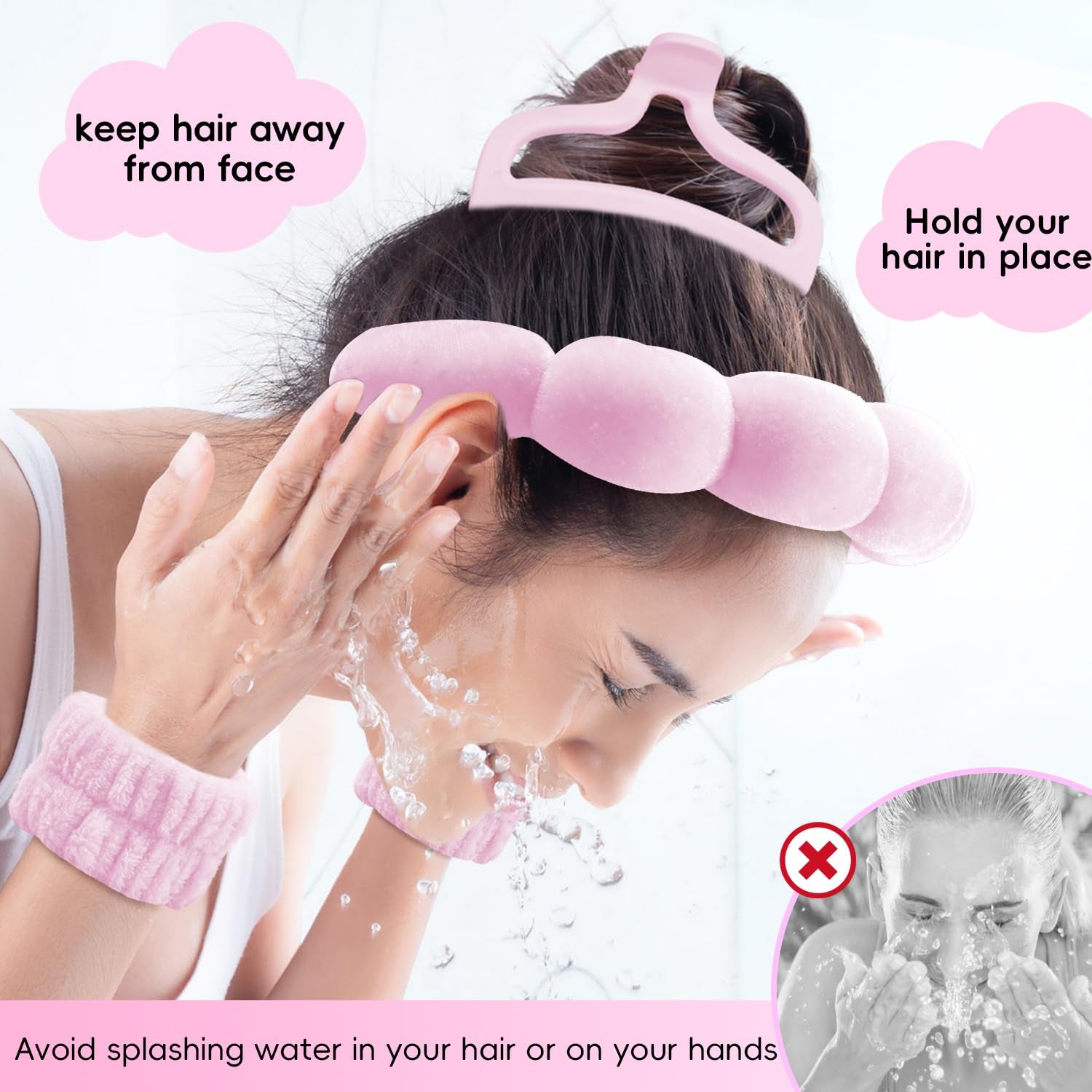 Skincare Headband and Wristband with Hair Clips- Gift set